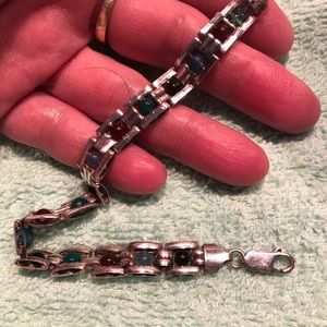 Vintage sterling  multicolored jade bracelet